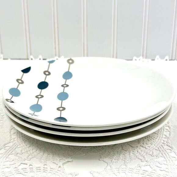 Pier 1 Beaded Garland Salad Dessert Plates Set of 4 Porcelain White Blue - Picture 3 of 9